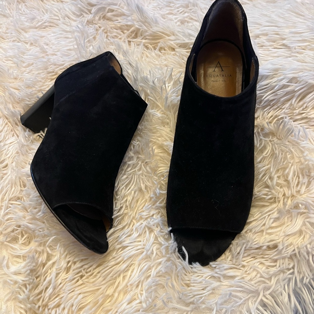 Aquatalia Black suede Heeled Peep toe Booties